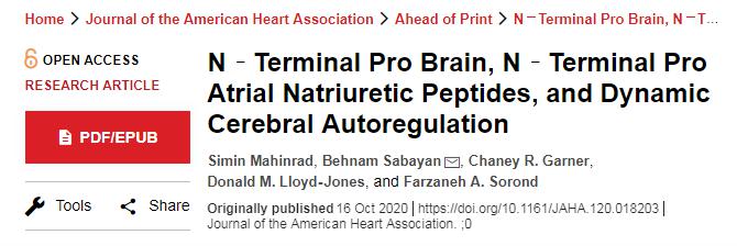 JAHA：動(dòng)態(tài)腦自動(dòng)調(diào)節(jié)與腦和心房利鈉肽前N端的關(guān)系